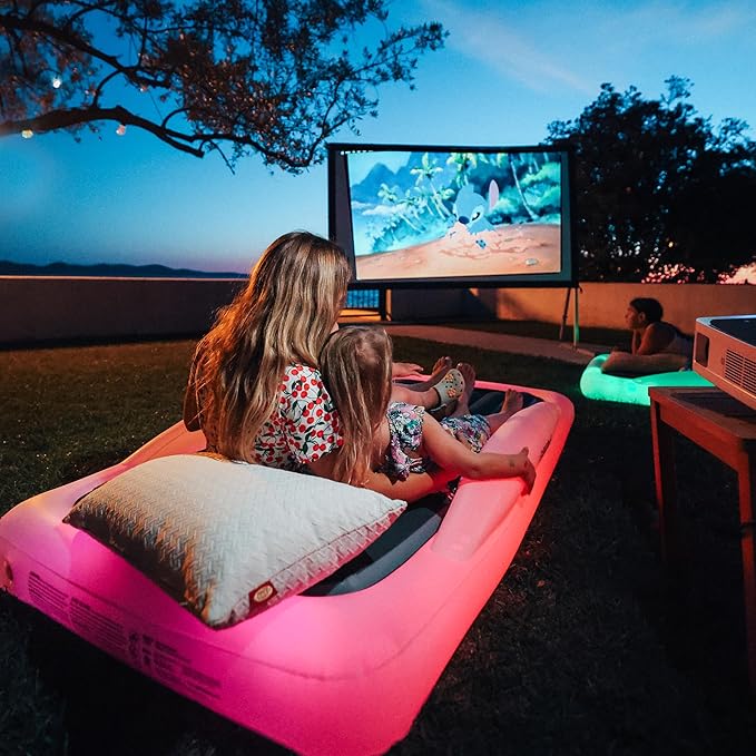 GLOWBED Inflatable Travel Bed with LED Lights & Remote – Portable Kids Air Mattress for Travel, Camping & Sleepovers – Blow Up Bed with Glowing Halo Night Light Designed for Balance – Twin Size