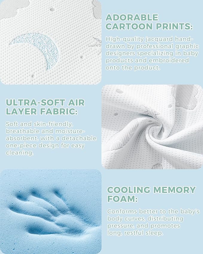 Trifold Pack and Play Mattress 38x26'' Breathable Soft Plush Memory Foam for Baby Toddler Travel Includes Carry Bag Removable Washable Cover Fits Play Pen Playard Pack n Play Mattress Pad