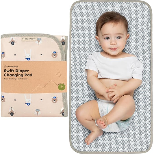 KeaBabies Portable Diaper Changing Pad, Easy Wipe Clean - Foldable Waterproof Baby Changing Mat for Diaper Bag, Compact, Lightweight, 25x13 Newborn, Infant, Baby Changer Travel Essential (Wild Patrol)