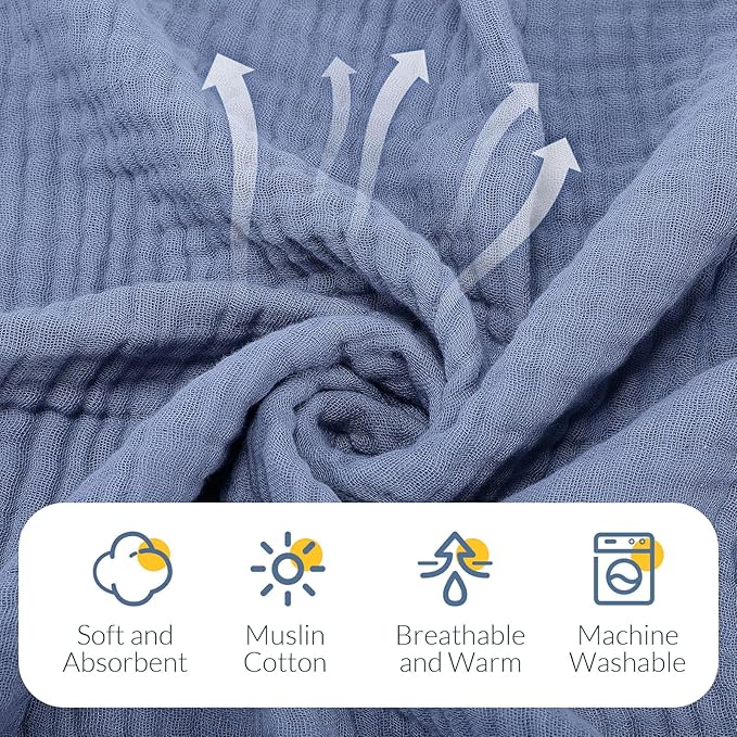 VitalCozy 8 Pcs Baby Muslin Hooded Bath Towels and Washcloths, 32 x 32 Inch Muslin Cotton Hooded Baby Towels Absorbent Blankets for Gift Newborn Infant Shower (Calming Color)