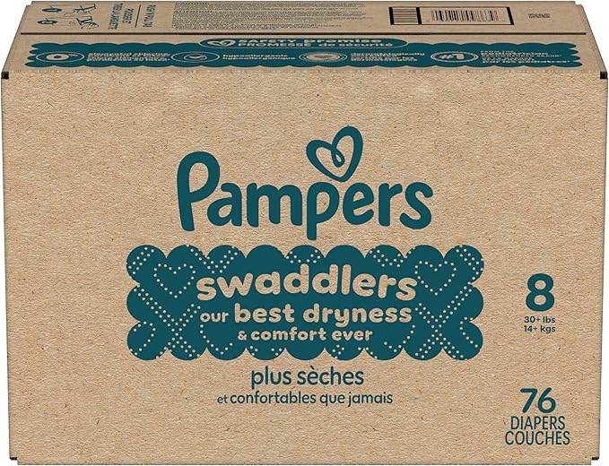 Pampers Swaddlers Diapers, Size 8 (30+ lbs), 76 Count, Absorbent, Keeps Baby Dry and Comfortable, Skin Safe Disposable Baby Diaper (Packaging May Vary)