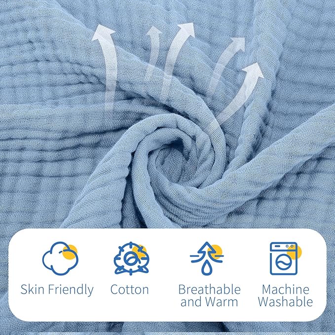 VitalCozy 6 Pcs Baby Muslin Hooded Bath Towels and Washcloths Muslin Cotton Hooded Baby Towels Absorbent Blankets for Gift Newborn Infant Shower (32 x 32 Inch,Mint Blue,Sky Blue)