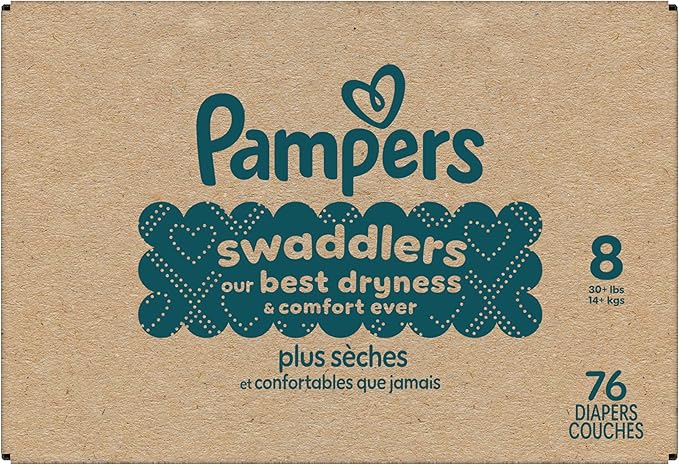 Pampers Swaddlers Diapers, Size 8 (30+ lbs), 76 Count, Absorbent, Keeps Baby Dry and Comfortable, Skin Safe Disposable Baby Diaper (Packaging May Vary)