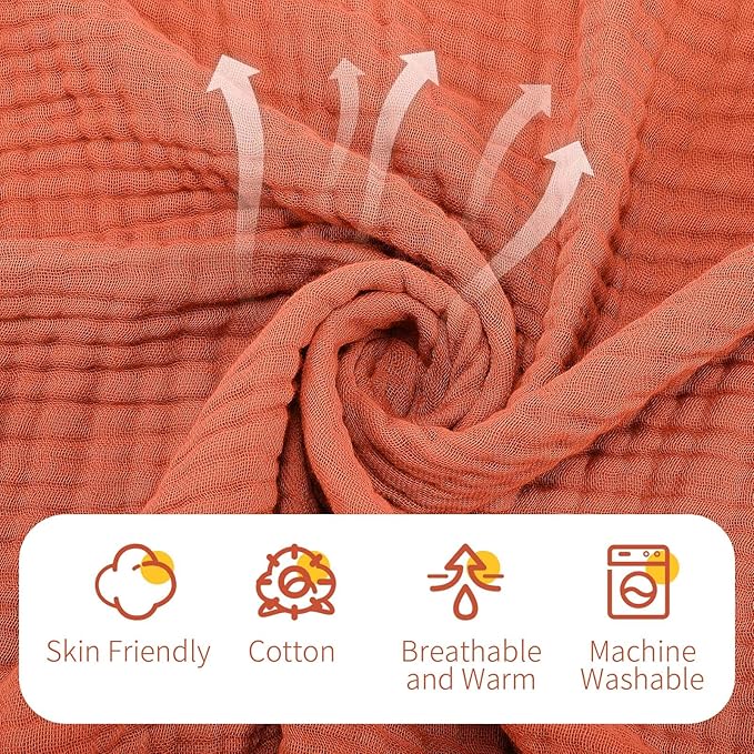 VitalCozy 6 Pcs Baby Muslin Hooded Bath Towels and Washcloths Muslin Cotton Hooded Baby Towels Absorbent Blankets for Gift Newborn Infant Shower (32 x 32 Inch,Cherry Red,Coral)