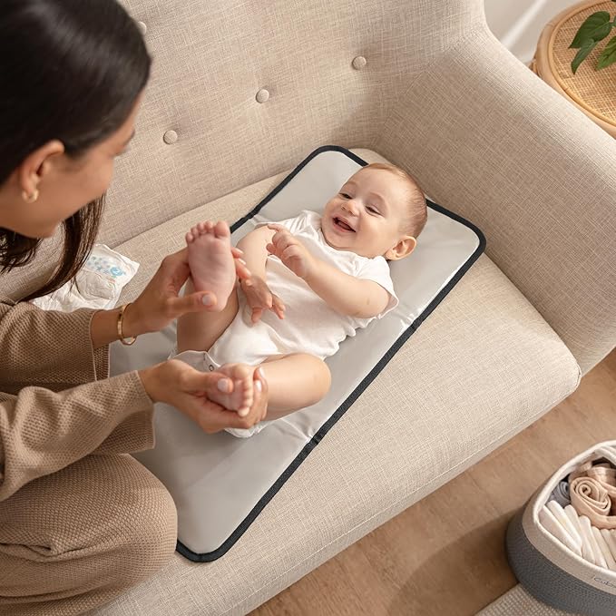 Comfy Cubs Baby Changing Pad Compact Size - Waterproof Diaper Changing Mat with Cushioned Pillow - Soft & Lightweight, Foldable Design for Travel - Stylish Design for Boys and Girls - Solid Grey