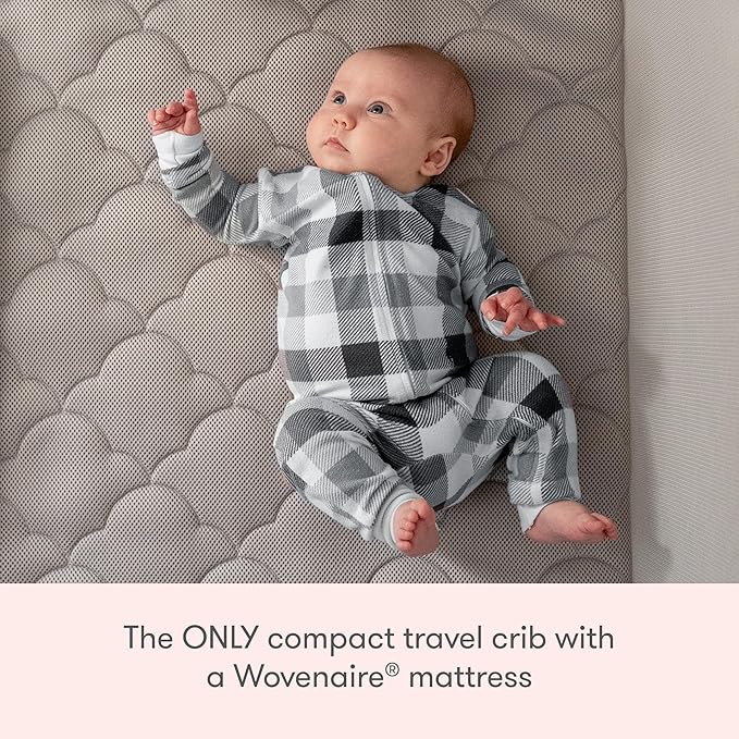 Newton Baby Compact Travel Crib & Play Yard | Breathable & Washable Mattress, Foldable Carry-On Size, Backpack Straps, Grey, Newton Bassinet Attachment NOT Compatible