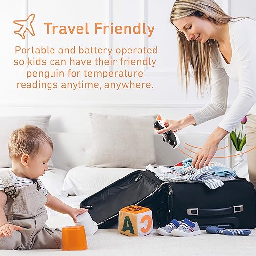 Pure Enrichment® PureBaby® Penguin Ear Thermometer - InstaRead™ Technology, LCD Backlit Display, 10 Memory Settings, Dual Scale Readings, Fever Alert, & Cover - Ideal for All Ages, Babies and Children