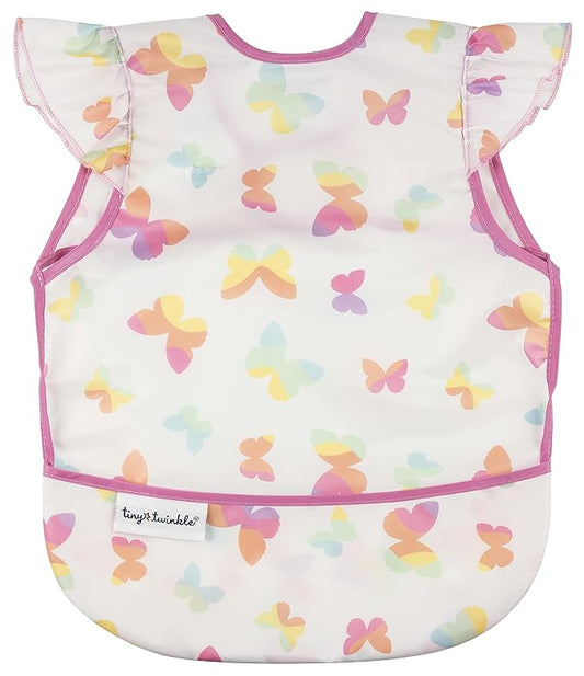 Tiny Twinkle Mess Proof Baby Bib for Girls | Waterproof Toddler Bib for Eating | Baby Apron for Feeding | Machine Washable | Perfect Shower Gift (Butterflies, 6–24M)