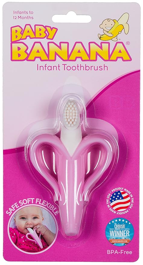 Baby Banana The Original Teether-Toothbrush, Infant to Toddler, Made in USA, Butter-Soft Bristles for Gums and Teeth, Bendable Food Grade Silicone, Family-Owned Buisness Since 2009, 11 Million+ Sold