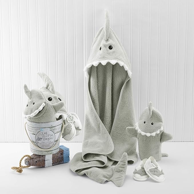Baby Aspen Baby Shark Hooded Towel/Newborn Spa Bath Robe, Baby Beach Towel | Baby Bath Towel