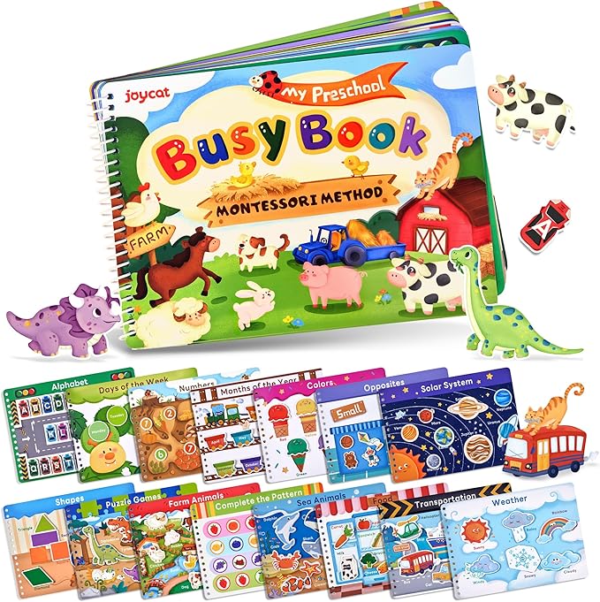 JoyCat Preschool Busy Book for Toddlers 3-5, Learning Activities, Educational Sensory Toys, Autism Learning Material, Back to School, Birthdays Presents for Boys Girls