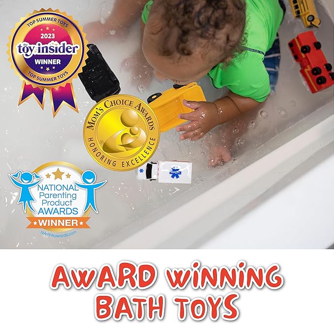 SplashEZ Mold Free Baby Bath Toys, No Hole Bath Toys for Toddlers, Bathtub 6-Pack Cars Set for Kids, No Mold Floating Water 6 Vehicles Set for Pool, BPA-Free Safe Fun, Infant Ages 1 3 6 12 18 Mo