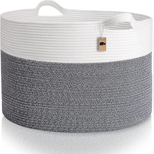 Little Hippo XXL Cotton Rope Basket, 100% Natural! Large Baby Gift Basket, White & Dark Gray