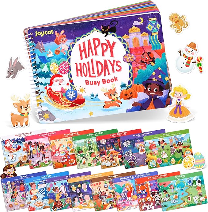 JoyCat Preschool Busy Book for Toddlers 3-5, Dual-Language Learning Activities, Educational Sensory Toys, Autism Learning Materials for Boys & Girls (Holidays)