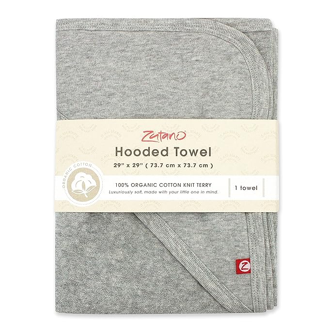 Zutano Hooded Baby Towels, Organic Cotton Baby Bath Towel, Ultra Soft and Absorbent Baby Towel for Newborn and Infant | Girl, Boy, and Unisex Towel Set, Heather Gray Solid, 1-Pack