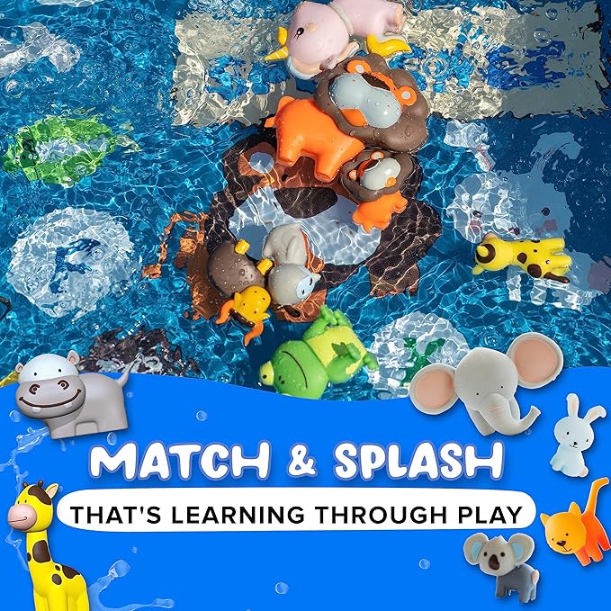 SplashEZ Mold Free Animals Bath Toys, No Hole Bath Toys for Toddlers, Bathtub 14 Animals Set for Kids, No Mold Floating Water Animals Set for Pool, BPA-Free Safe Fun, Infant Babies Ages 1 3 6 12 18 Mo